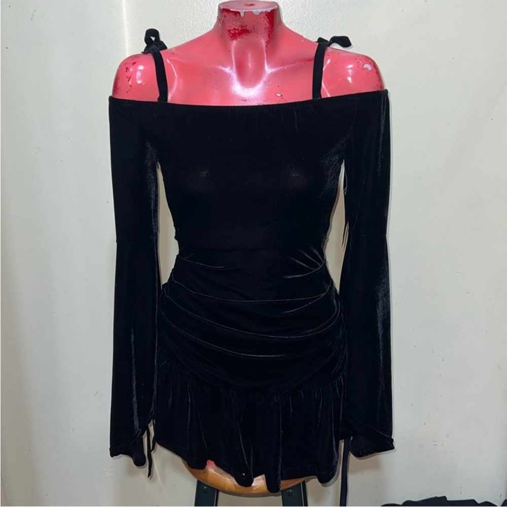 Dolls Kill Black Bodycon Mini Dress with Bell Sleeves